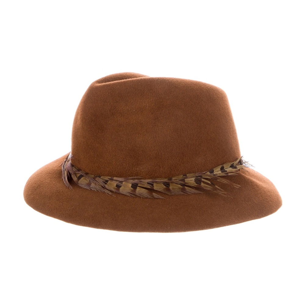 Eugenia Kim Rabbit Hair Feather Trim Fedora Hat Dark Brown
